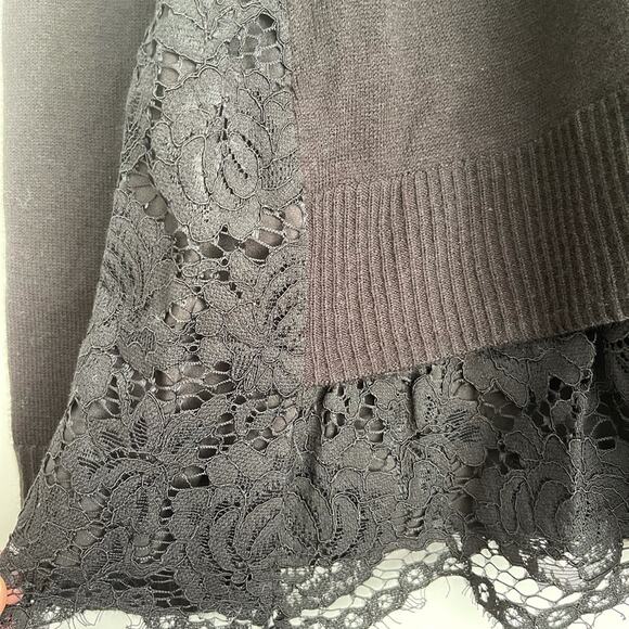 Kate Spade Broome Street Lace Inset Pearl Button Black Sweater Size Small - Picture 3 of 9